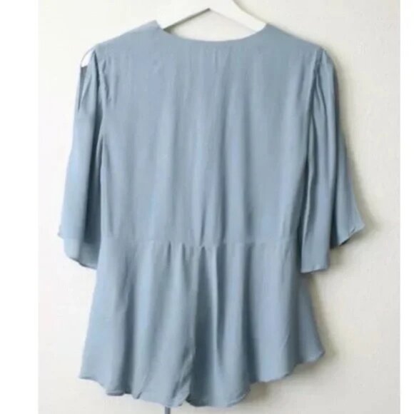 Lovers + Friends Lace Up Boulevard Top/Blouse, Dusty Blue, Size XS - Picture 6 of 10
